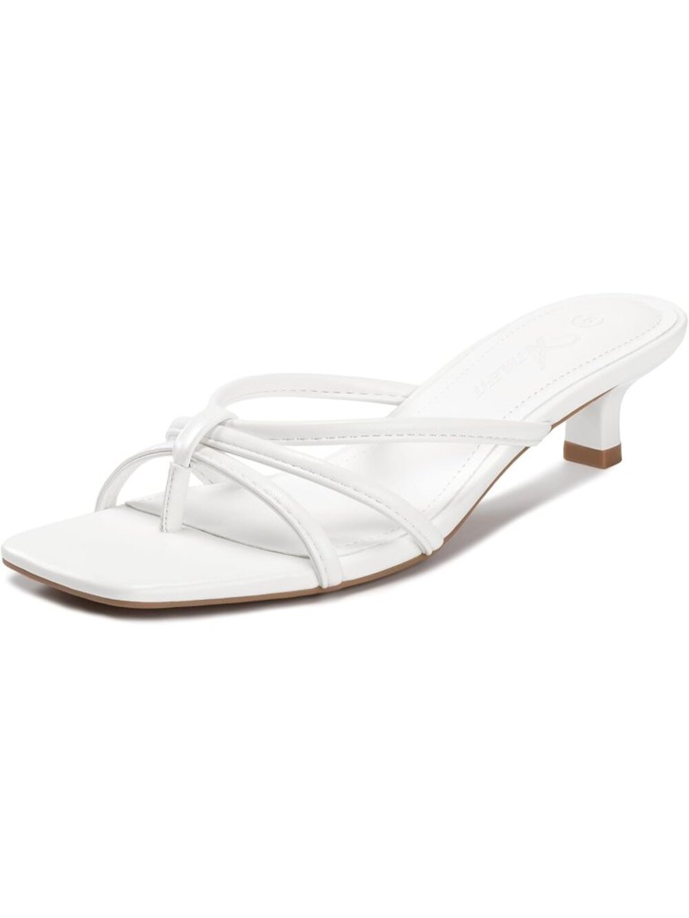 Athlefit Women's White Polyurethane Kitten Square Toe Strappy Flip Flop Low Heel